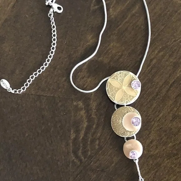 NWT Pilgrim Danish Design Enamel Necklace Silver Tone & Gold  Circle Pendant - Picture 8 of 13